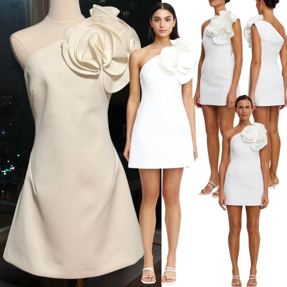 🆕 ACLER 🧿 NWOT Turflea One Shoulder Mini Dress, Ivory - Sz AU 14 US 10